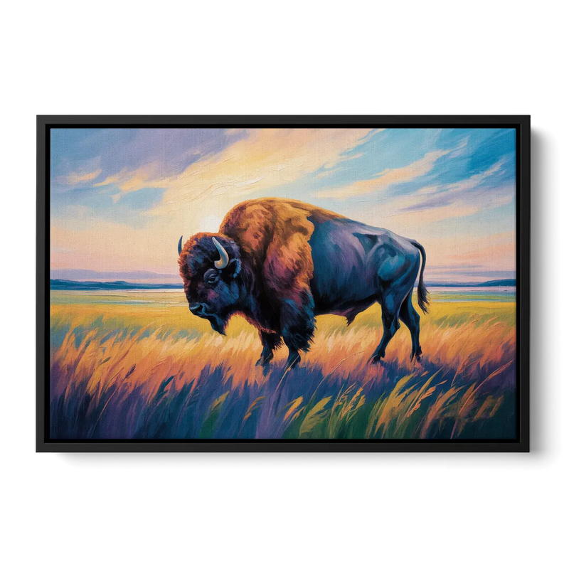 Majestic Buffalo Silhouette Front - Black Canvas Wall Art