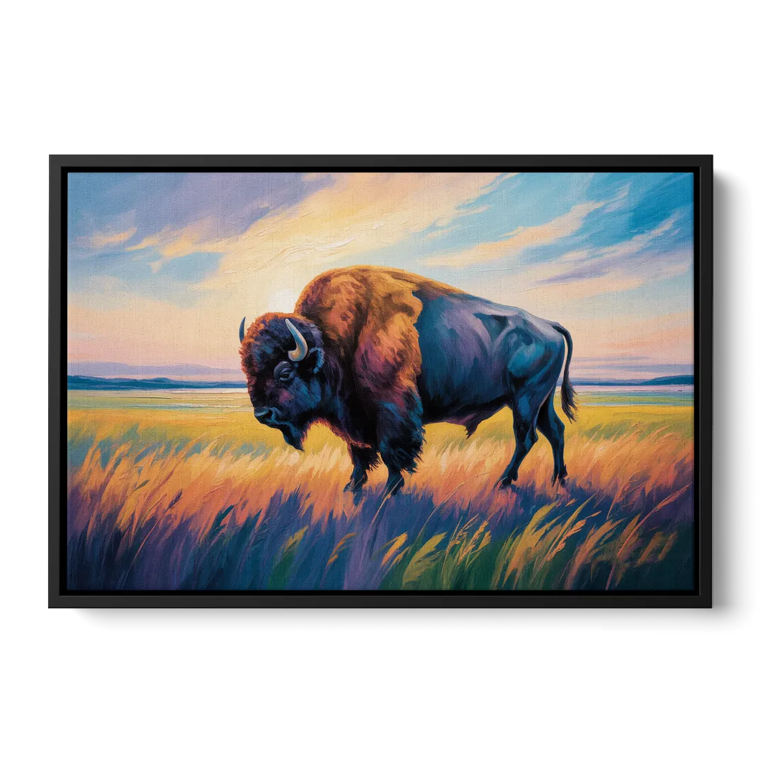 Majestic Buffalo Silhouette - Black Frame Canvas
