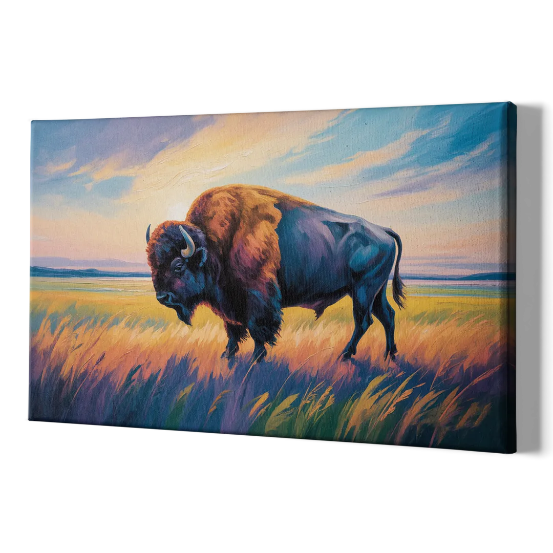 Majestic Buffalo Silhouette - Canvas Print Art Sides
