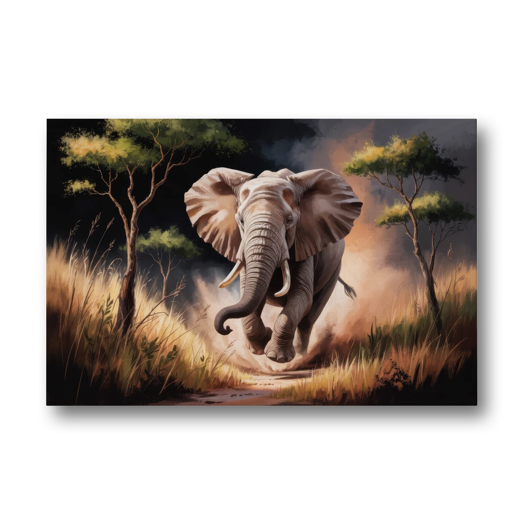 Majestic Elephant Charge - Canvas Wall Art - Front
