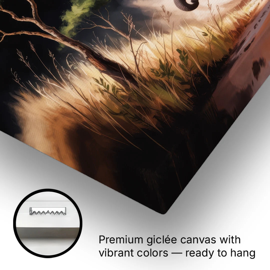 Majestic Elephant Charge - Canvas Wall Art - Gallery Wrap Corner