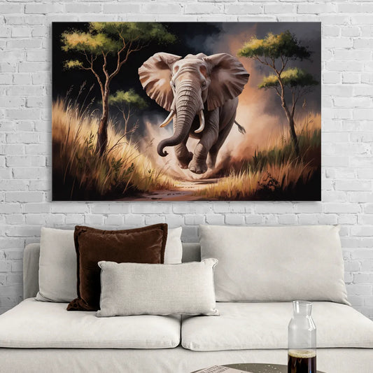 Majestic Elephant Charge Living Room - Canvas Wall Art