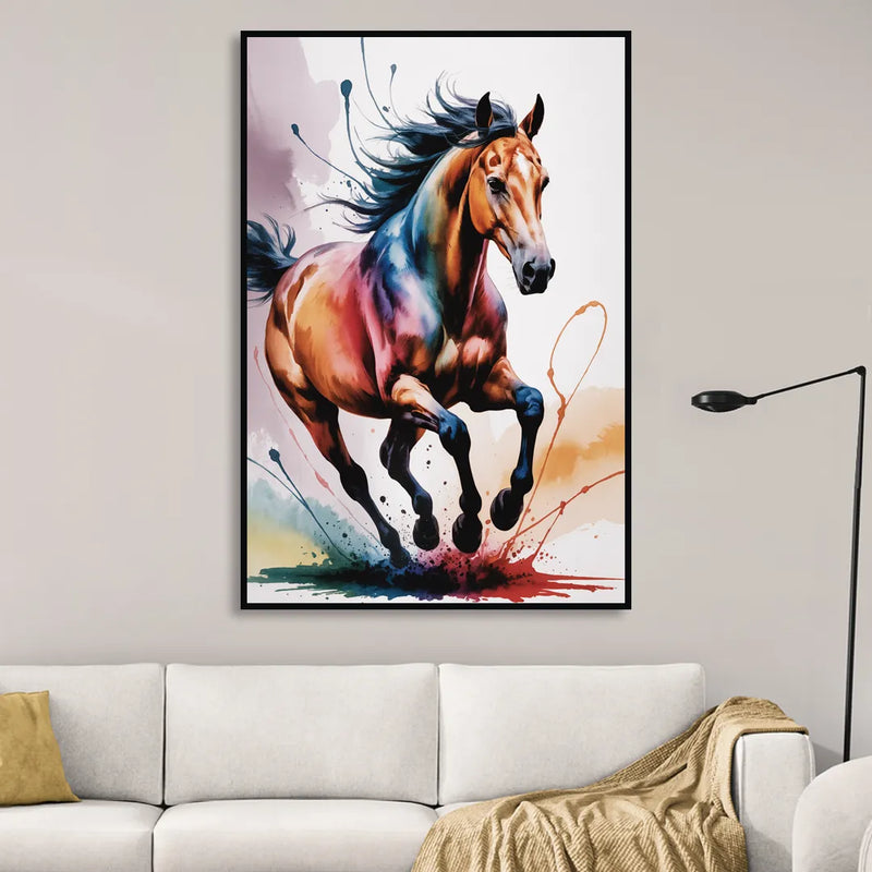 Majestic Galloping Horse Living Room - Black Canvas Wall Art