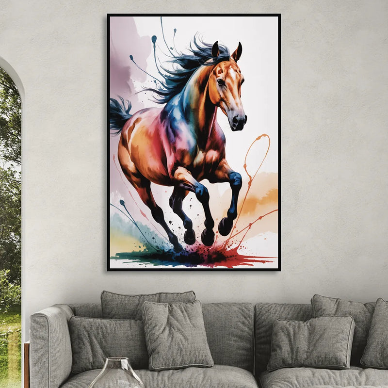 Majestic Galloping Horse Sitting Room - Black Canvas Wall Art