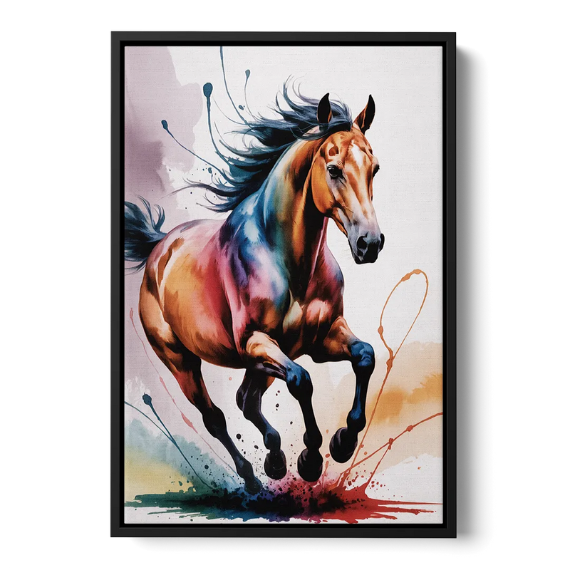 Majestic Galloping Horse Front - Black Canvas Wall Art