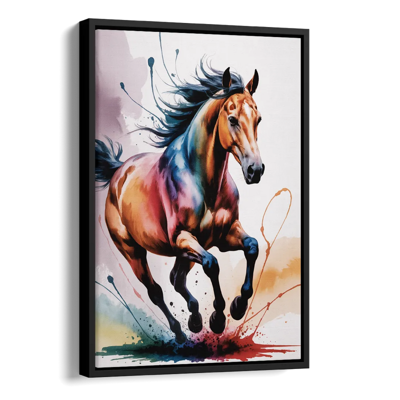 Majestic Galloping Horse Side - Black Canvas Wall Art