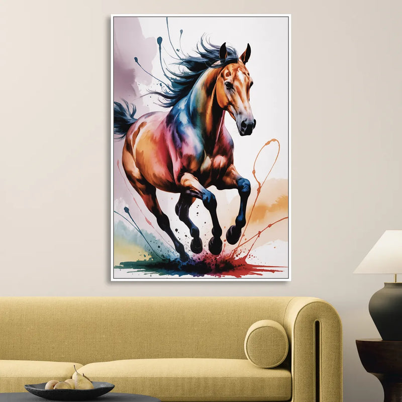 Majestic Galloping Horse Sitting Room - White Canvas Wall Art