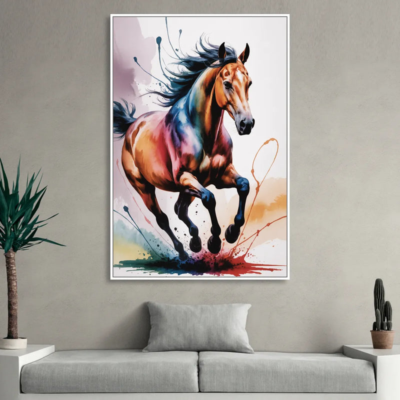 Majestic Galloping Horse Living Room - White Canvas Wall Art