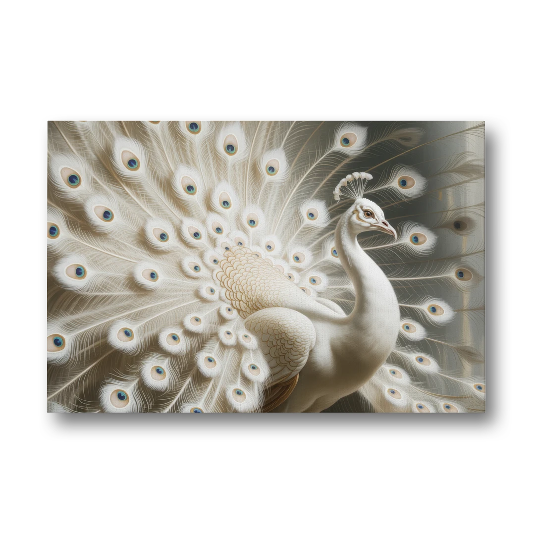 Majestic Peacock in White and Gold - Canvas Wall Art - Front