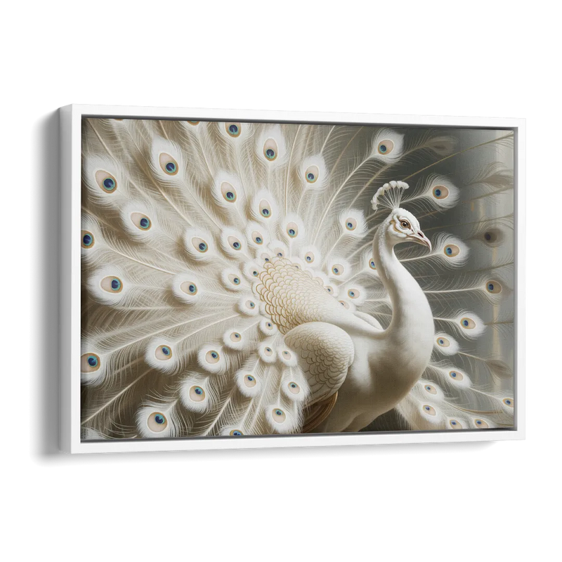 Majestic Peacock in White and Gold Side - White Canvas Wall Art