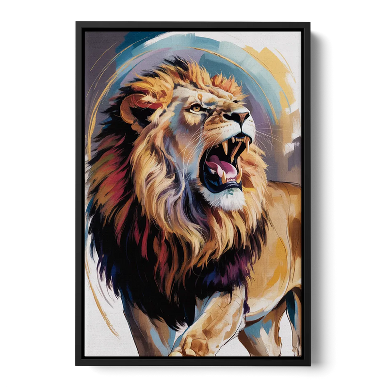 Majestic Roaring Lion Front - Black Canvas Wall Art