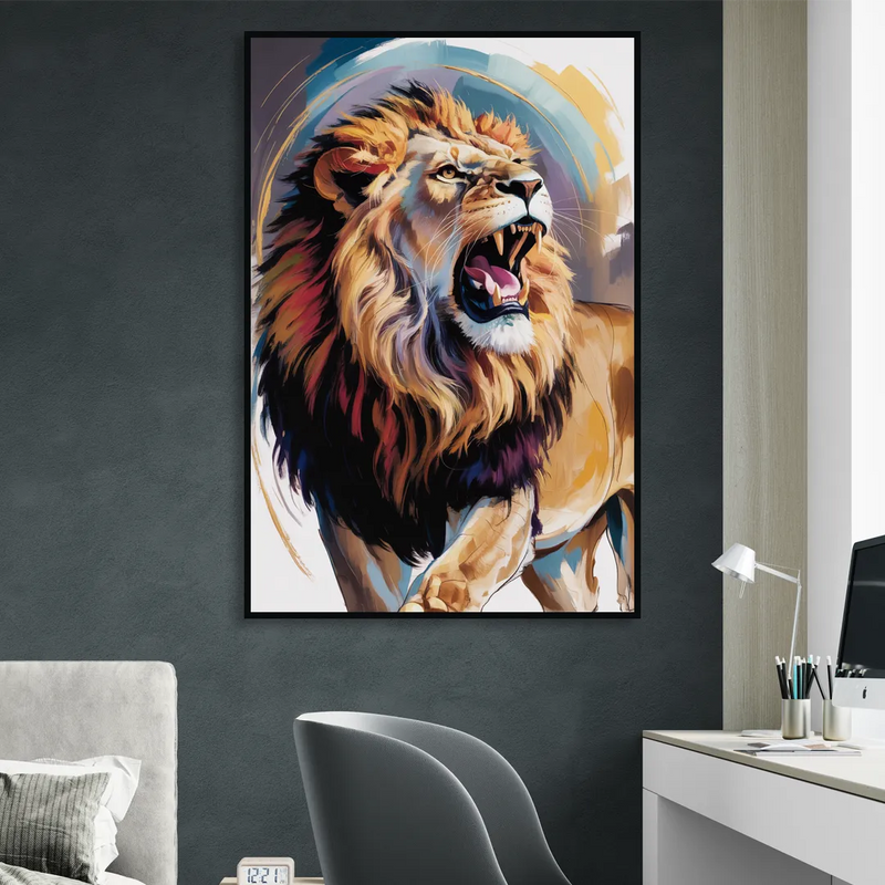 Majestic Roaring Lion Sitting Room - Black Canvas Wall Art
