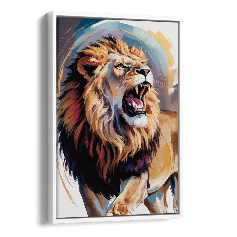 Majestic Roaring Lion Side - White Canvas Wall Art
