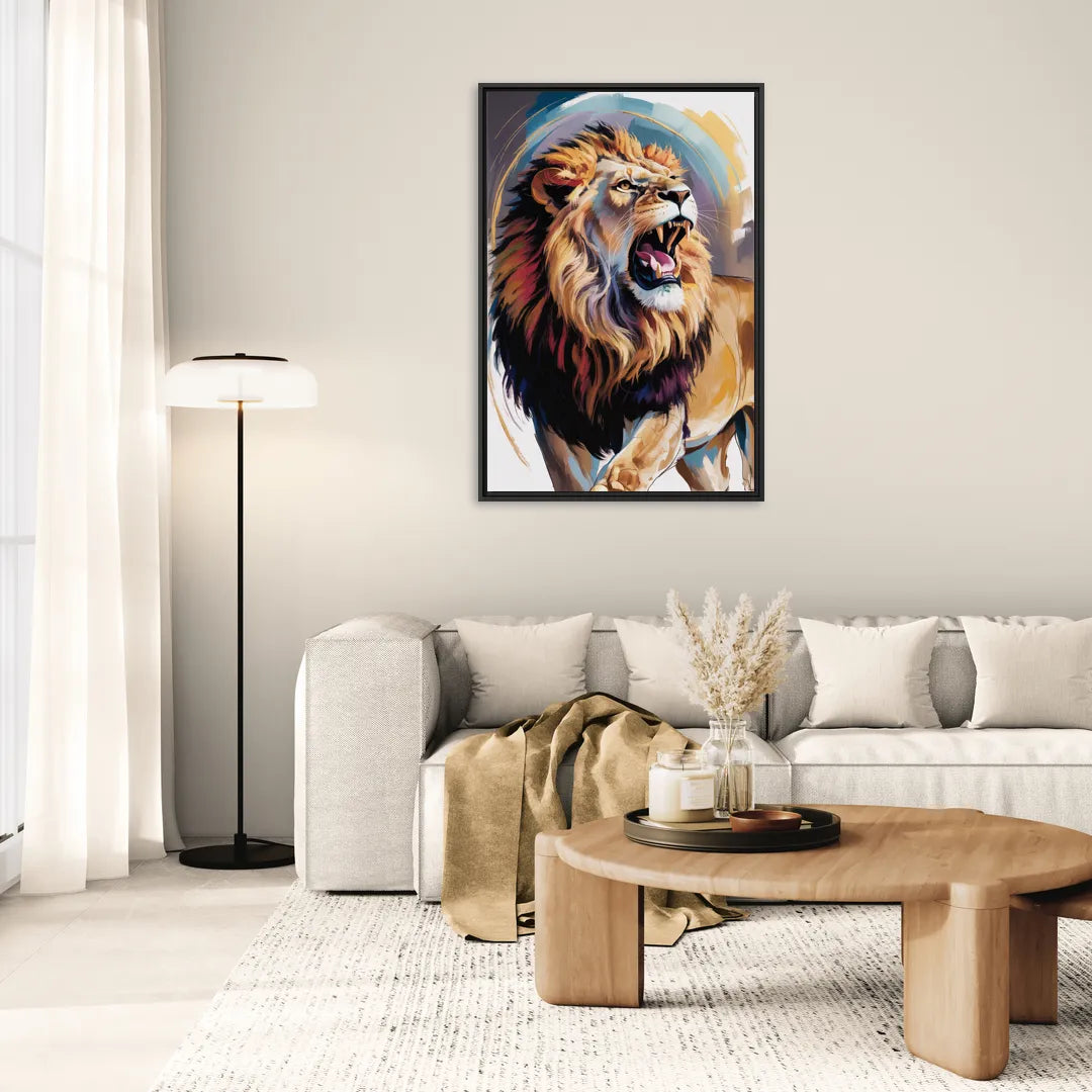 Majestic Roaring Lion - Living Room Black Frame Canvas