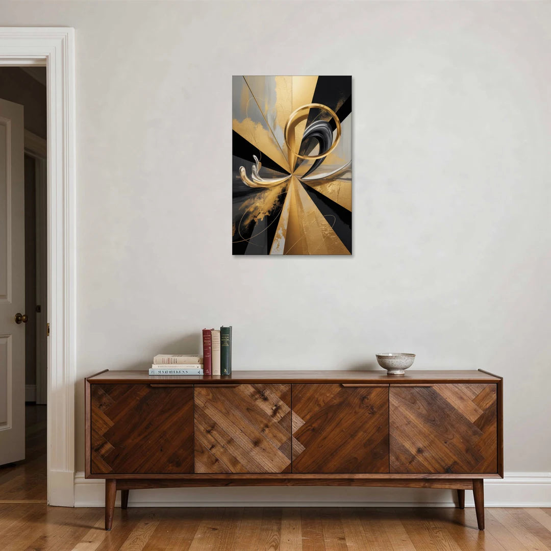 Majestic Symmetry Black and Gold Abstract - Canvas Wall Art - Coffee Table - 24x36