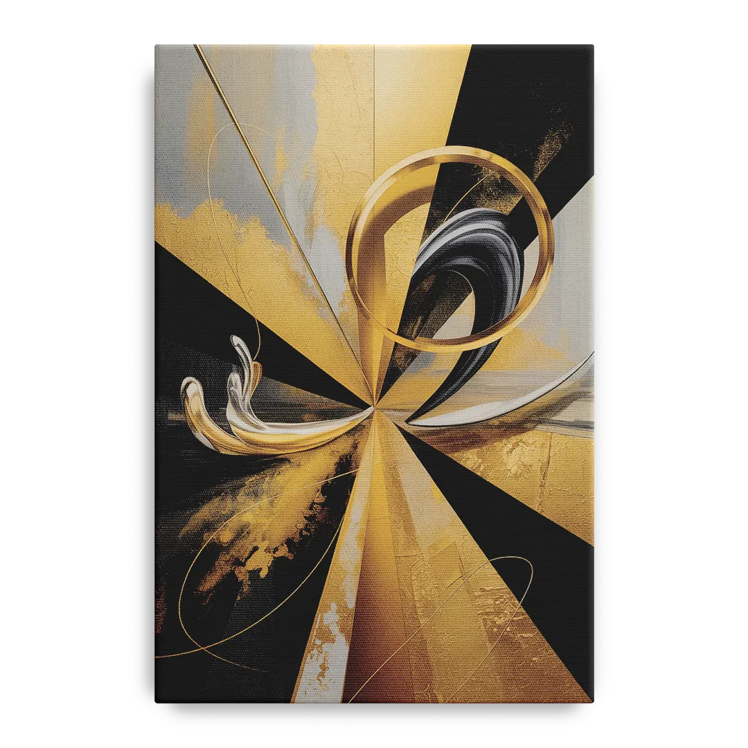 Majestic Symmetry Black and Gold Abstract - Canvas Wall Art