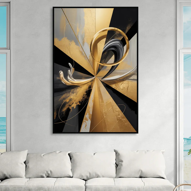 Majestic Symmetry Black and Gold Abstract Sitting Room - Black Canvas Wall Art