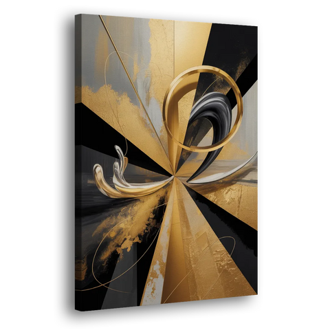 Majestic Symmetry Black and Gold Abstract - Canvas Wall Art