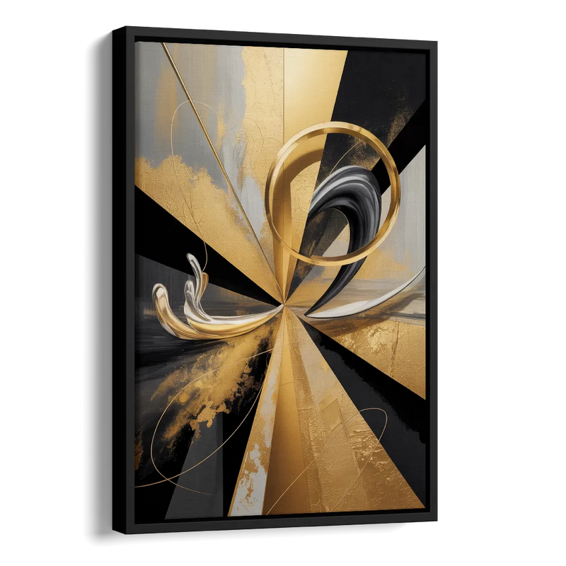 Majestic Symmetry Black and Gold Abstract Side - Black Canvas Wall Art