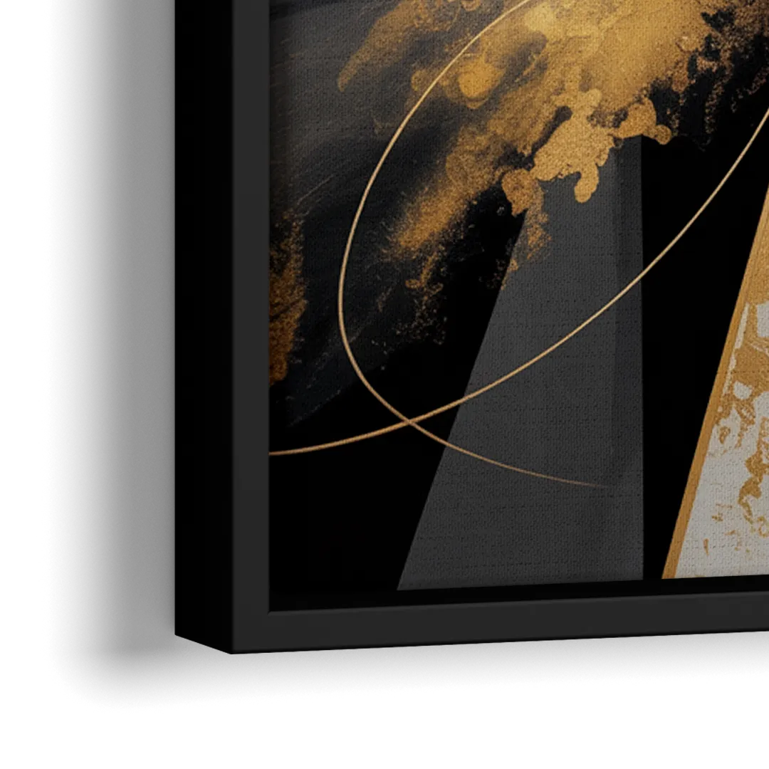 Majestic Symmetry Black and Gold Abstract - Close-Up Black Frame Canvas