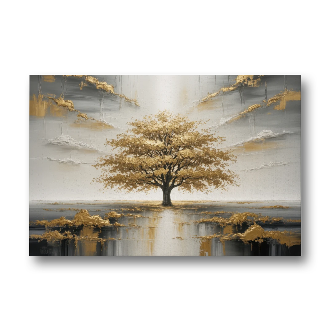Majestic Tree Serenity White and Gold - Canvas Wall Art - Front