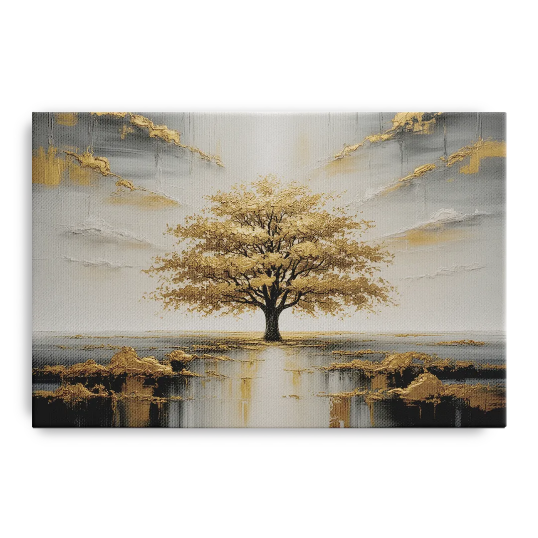 Majestic Tree Serenity White and Gold - Canvas Wall Art