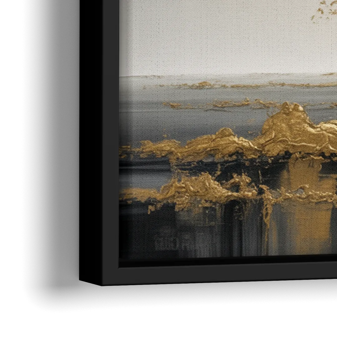 Majestic Tree Serenity White and Gold - Close-Up Black Frame Canvas