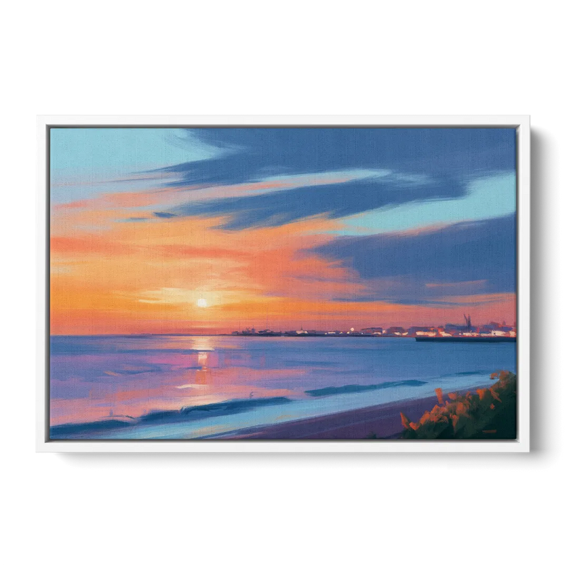 Malecon Campeche Sunset Front - White Canvas Wall Art