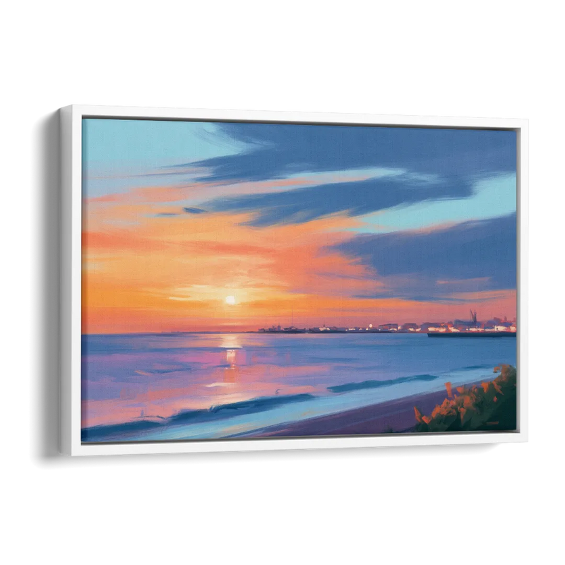 Malecon Campeche Sunset Side - White Canvas Wall Art