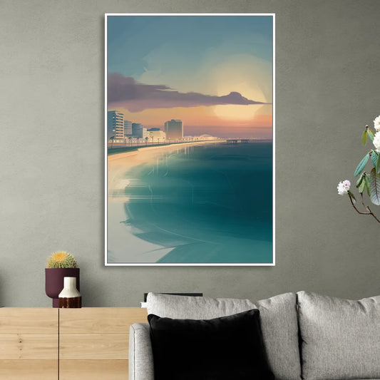 Malecón Tajamar Sunset Living Room - White Canvas Wall Art