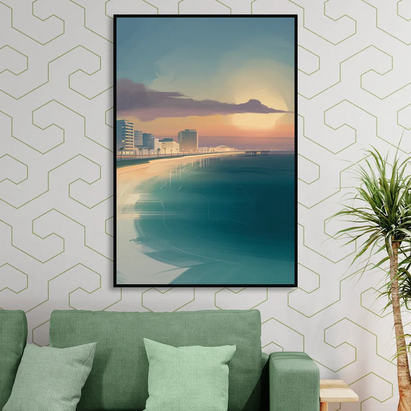 Malecón Tajamar Sunset Living Room - Black Canvas Wall Art