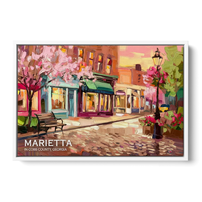 Marietta Cobb County Scenes Front - White Canvas Wall Art