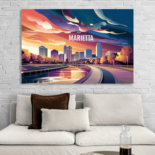Marietta Skyline Sunset Living Room - Canvas Wall Art