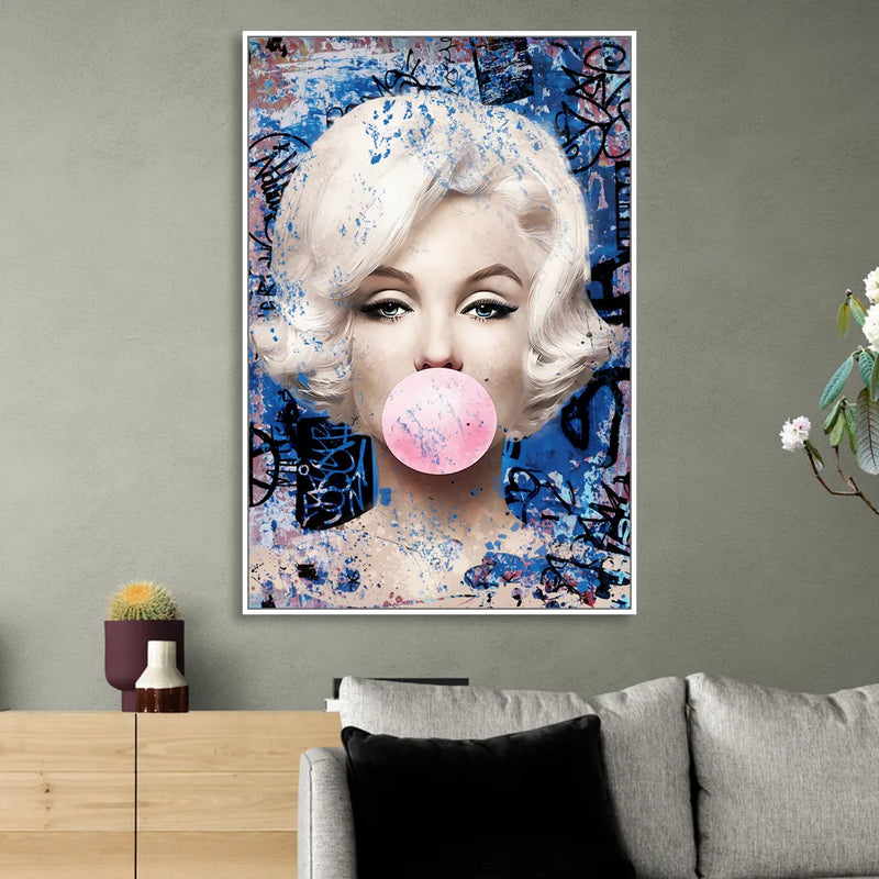 Marilyn Bubble Gum Living Room - White Canvas Wall Art
