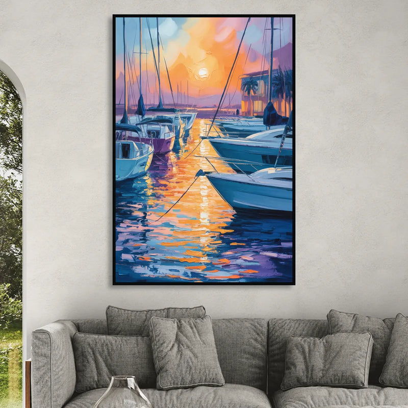 Mazatlán Marina Reflections Sitting Room - Black Canvas Wall Art