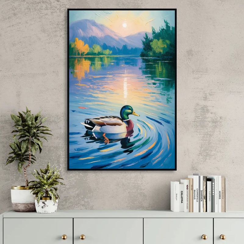 Meditative Mallard Moment Sitting Room - Black Canvas Wall Art