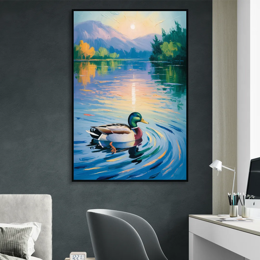 Meditative Mallard Moment Living Room - Black Canvas Wall Art