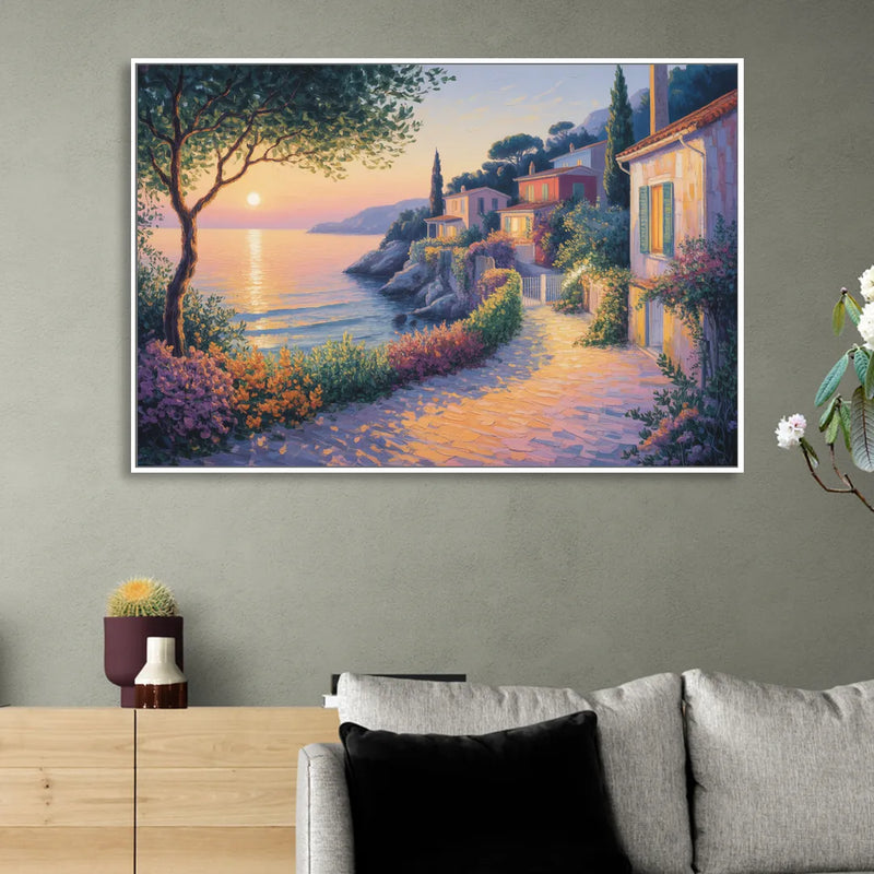 Mediterranean Glow Sitting Room - White Canvas Wall Art