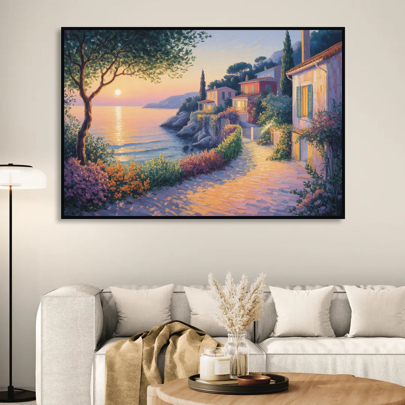 Mediterranean Glow Living Room - Black Canvas Wall Art