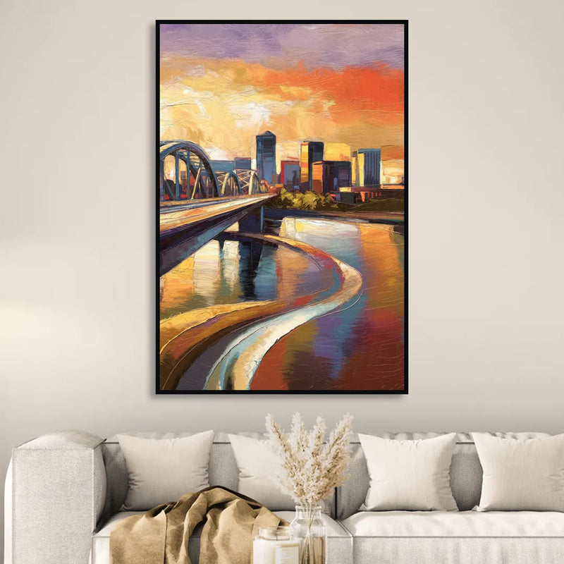 Memphis Riverfront Views Living Room - Black Canvas Wall Art
