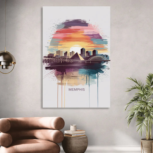 Memphis Skyline at Sunset Living Room - Canvas Wall Art