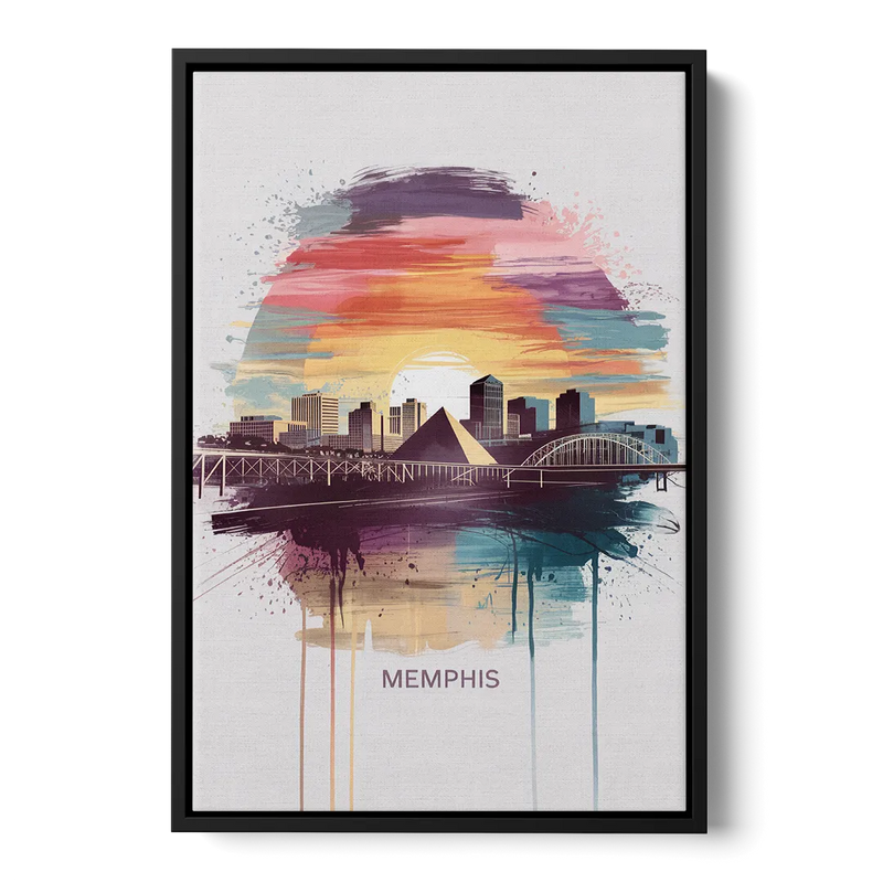 Memphis Skyline at Sunset Front - Black Canvas Wall Art