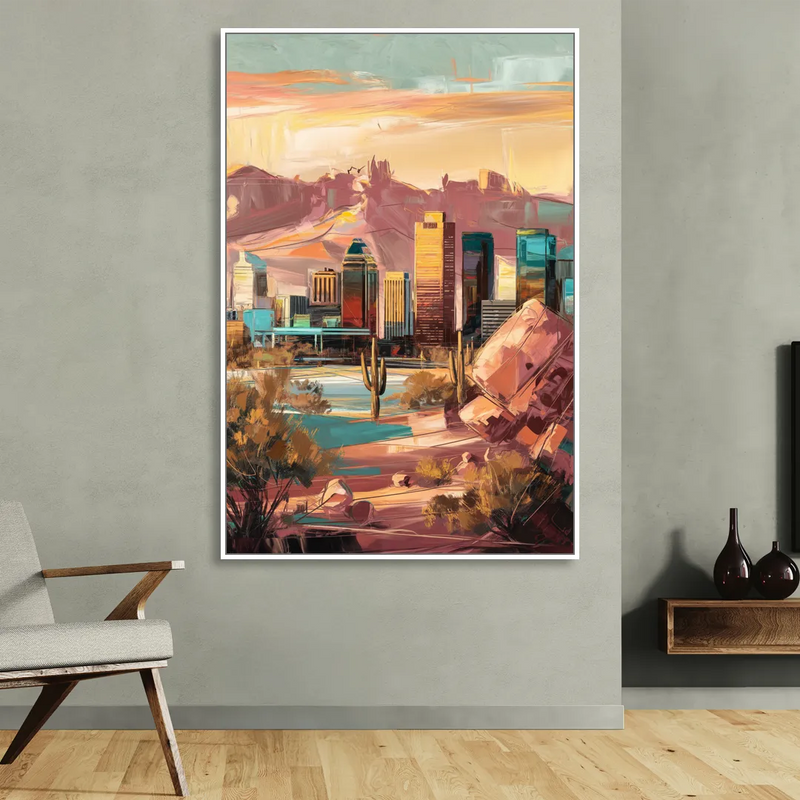 Mesa City Skyline Sitting Room - White Canvas Wall Art