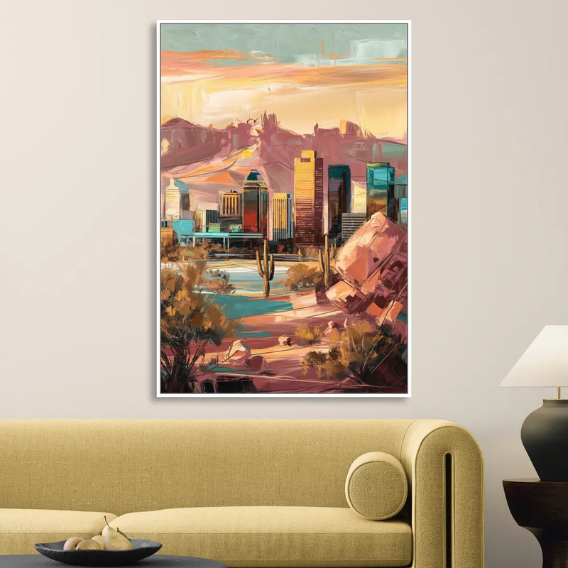 Mesa City Skyline Living Room - White Canvas Wall Art