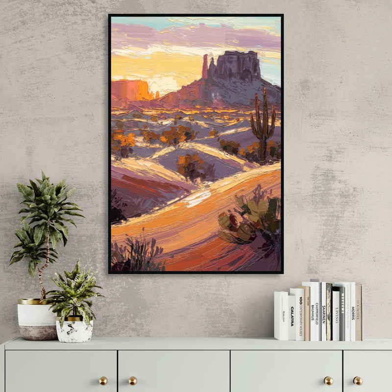 Mesa Desert Sunset Sitting Room - Black Canvas Wall Art