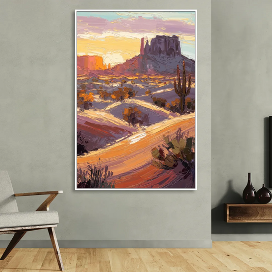 Mesa Desert Sunset Living Room - White Canvas Wall Art