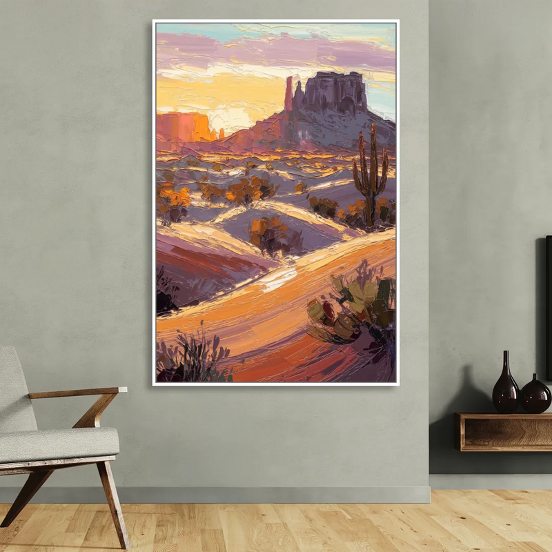Mesa Desert Sunset Living Room - White Canvas Wall Art