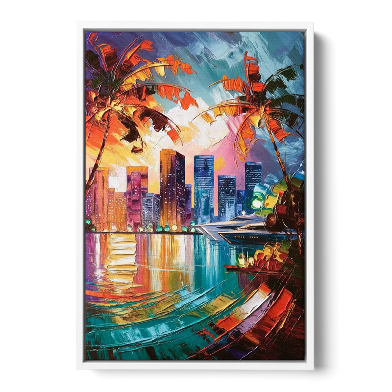 Miami Bayside Beauty Front - White Canvas Wall Art