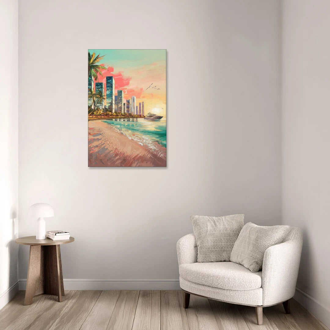 Miami Beachfront Horizon - Canvas Wall Art - Sofa - 24x36