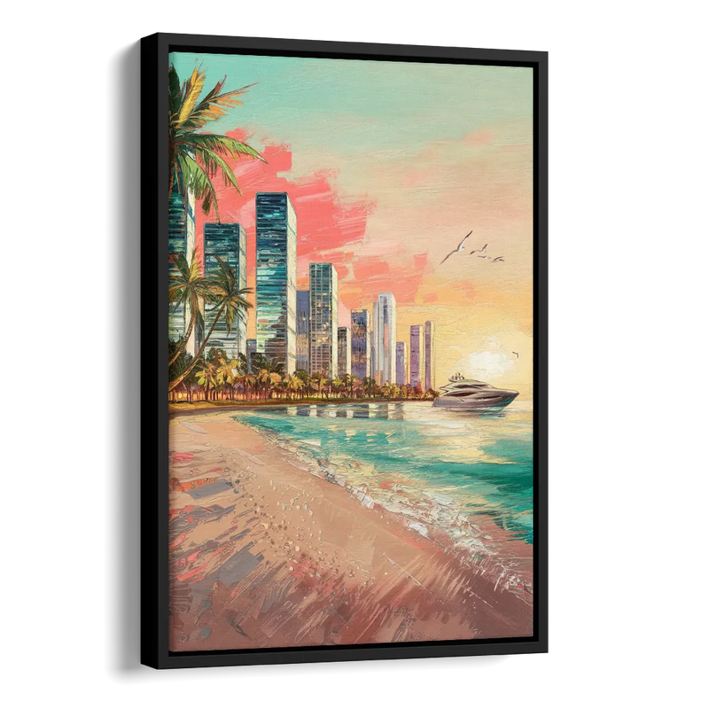 Miami Beachfront Horizon Side - Black Canvas Wall Art